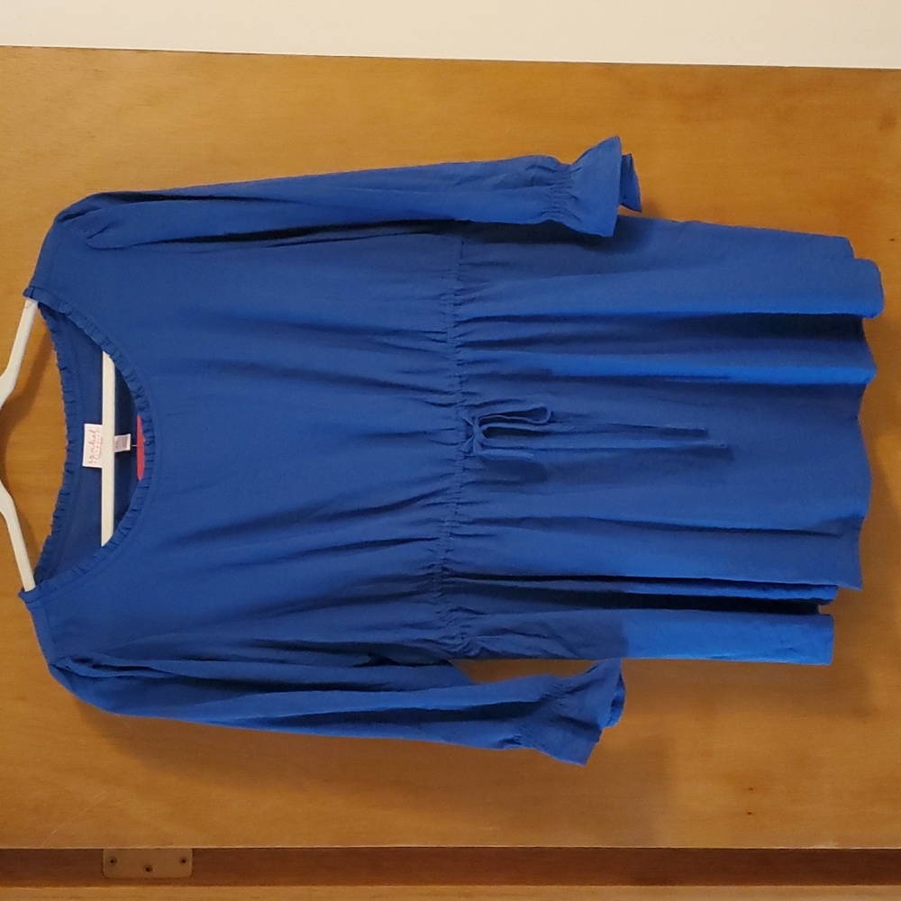 Blue Long-Sleeve Drawstring Waist Women's Top